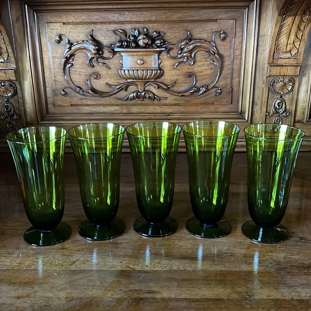 Pilsner Mid-Century Green Goblets / Tumblers 5 Total - Picture 6 of 12